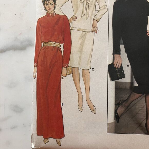 Butterick 6245 Pattern Dress Top Skirt Dressy 12 14 16 Vintage V Stand Collar - Picture 4 of 9